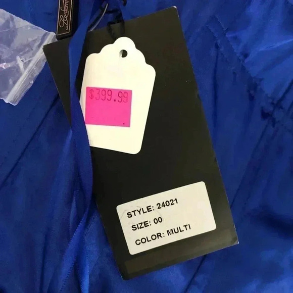 La Femme Size 00 Multi-Color Floral Chiffon Formal Gown Pockets Prom Wedding NEW - Picture 10 of 11